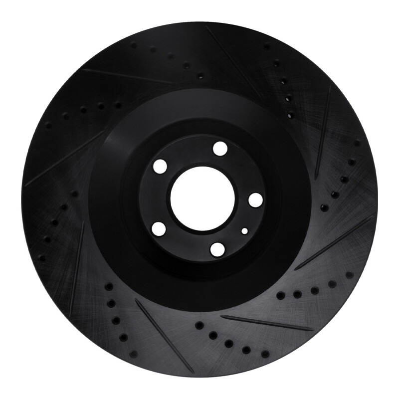 Audi A6 Quattro Brake Rotor (1) - Front Left - R1 Concepts - Drilled & Slotted - Black - `05-`11